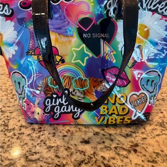 dELiA*s Colorful Graphic Tote with Black Handles - Picture 3 of 7